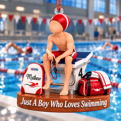 Just A Boy Who Loves Swimming- Personalized Swimming Ornament, Gift for Swimmers A2110