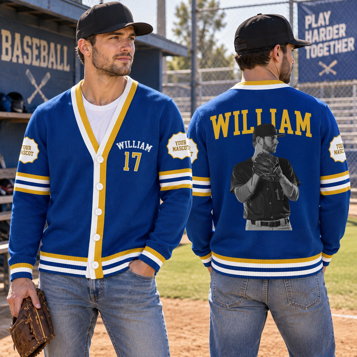 Custom Baseball Photo Varsity V-neck Cardigan Baseball Player Gift HO82 903846