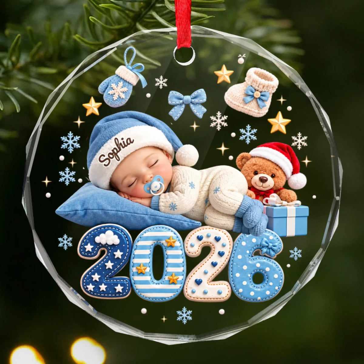 Custom Name Baby Christmas Gifts - Personalized Glass Ornament