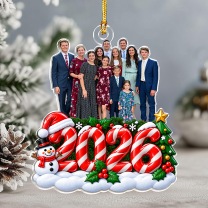 Personalized Family Photo 2026 Candy Cane Christmas Acrylic Ornament HO82 903856