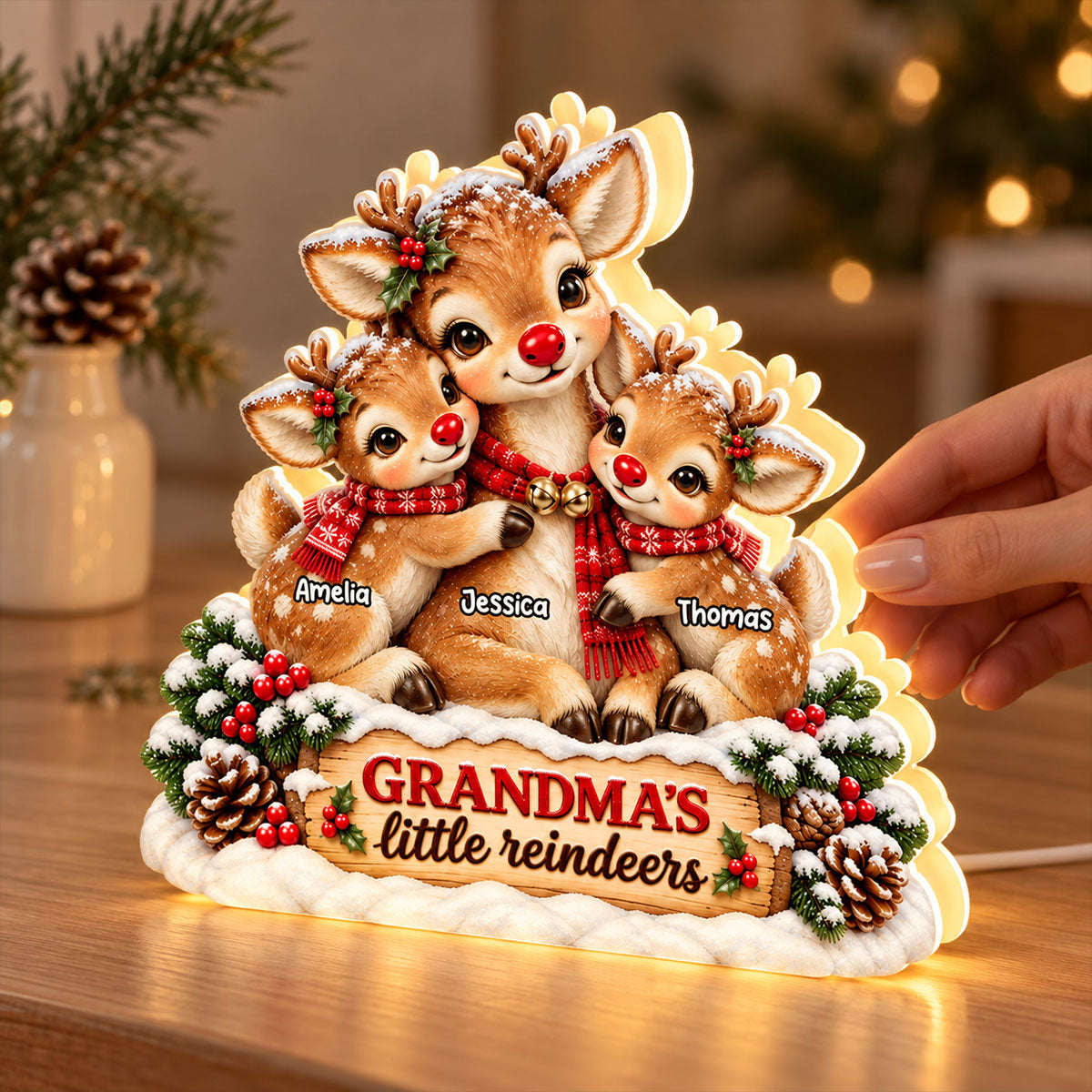 Grandma's Little Reindeers - Personalized Light Box - Heartfelt Christmas Gift for Grandma