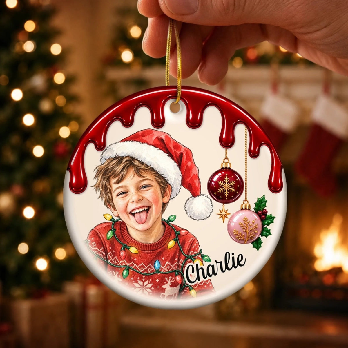 Custom Photo Christmas Gifts for Kids - Personalized Ceramic Ornament