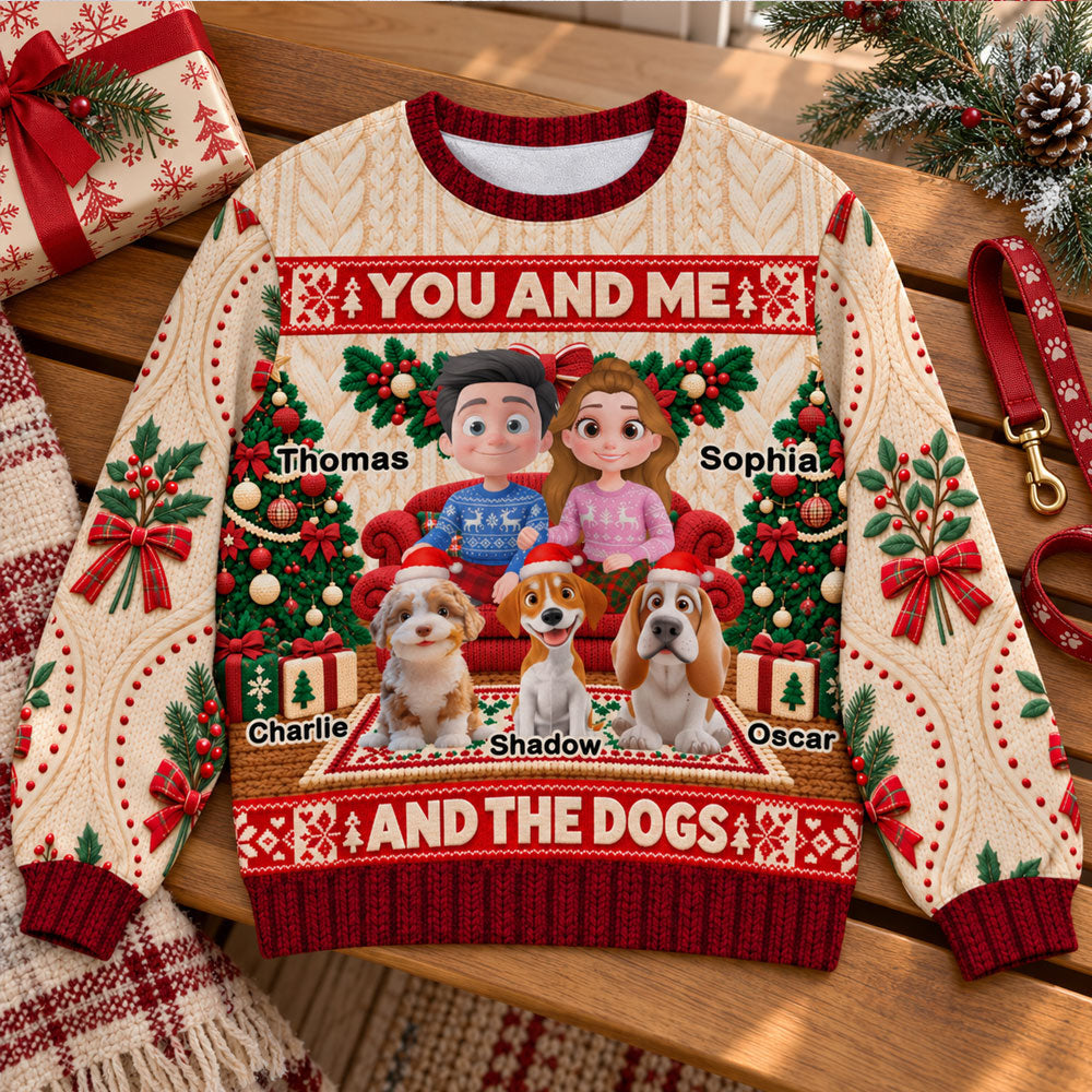 Custom Christmas Sweatshirt for Dog Mom, Dog Dad • Together With Our Dogs - Personalized All-Over-Print Sweatshirt