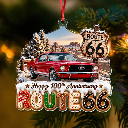 Custom Photo Car Happy 100th Anniversary Route 66 Acrylic Ornament, Personalized Christmas Tree Decoration Gift For Car Lovers LM32 670289