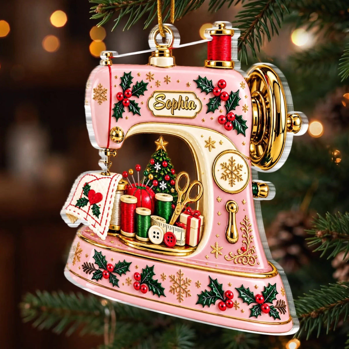 Custom Name Christmas Sewing Gifts for Crafters - Personalized Acrylic Ornament