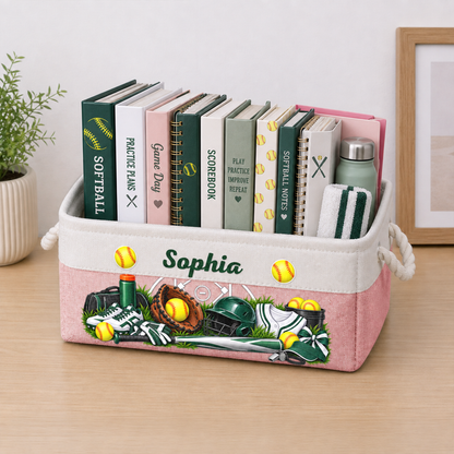Gift For Baseball, Softball, Soccer, Football, Basketball, Hockey Lover Room Decor - Personalized Storage Basket