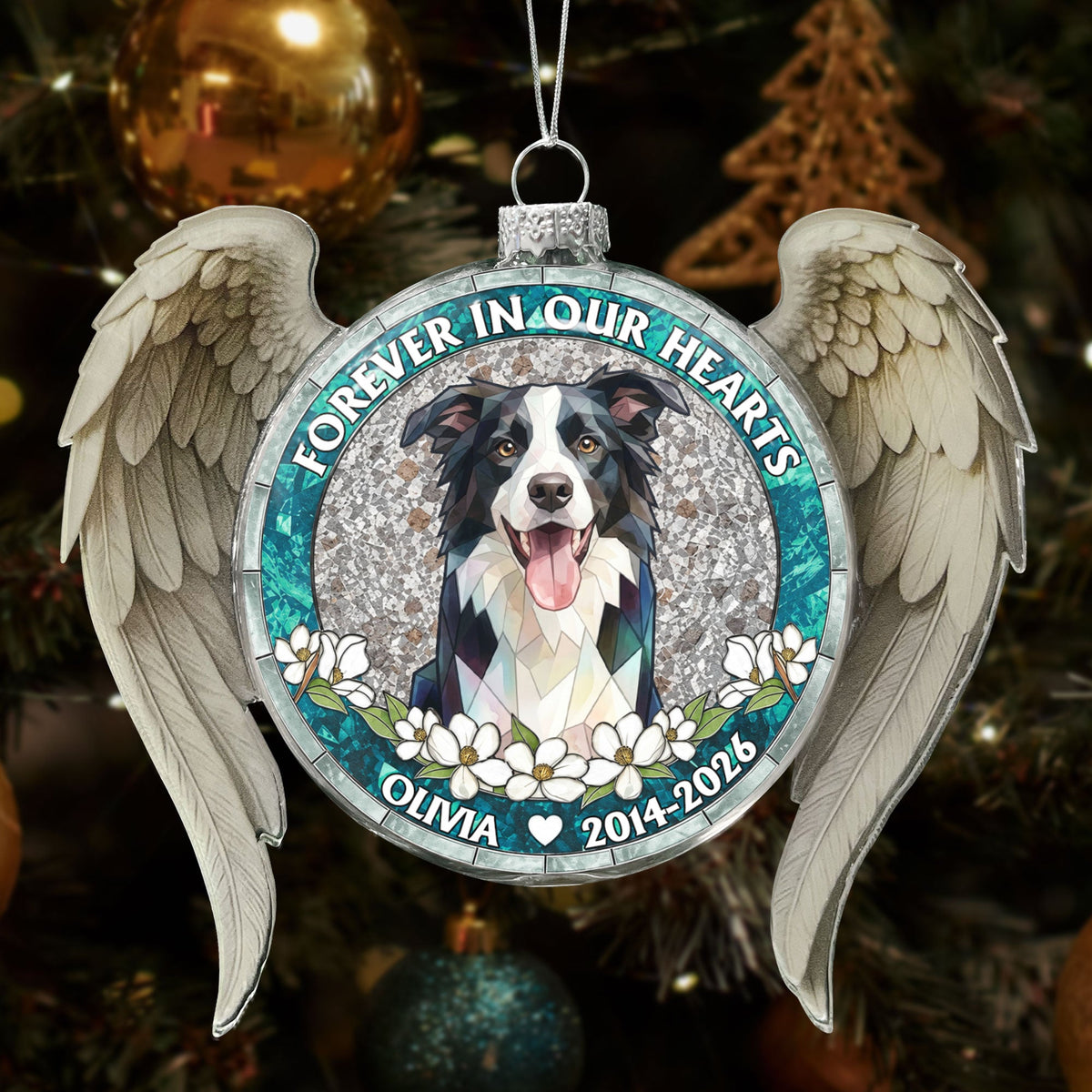 Forever In Our Hearts Custom Photo Pet Loss Stained Glass Art - Personalized Ornament