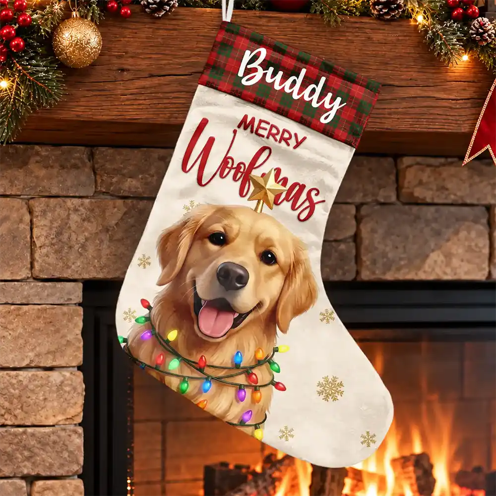 Christmas Gift For Pet Lovers Family - Personalized Custom Photo Snowflake Dog Cat Photo Fireplace Decoration Christmas Stocking