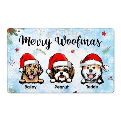 Merry Woofmas Christmas Peeking Dog Personalized Doormat