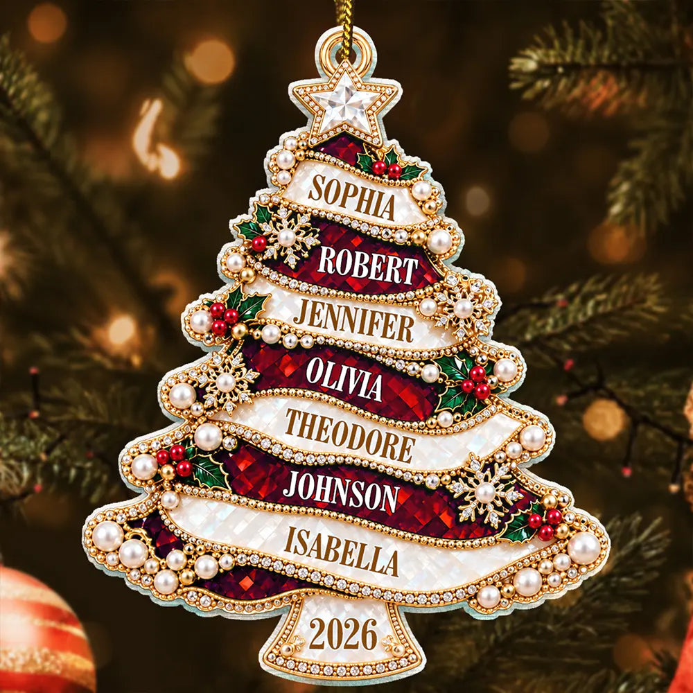 Holiday Gift For Family - Personalized Christmas Tree Golden Pearl Acrylic Ornament
