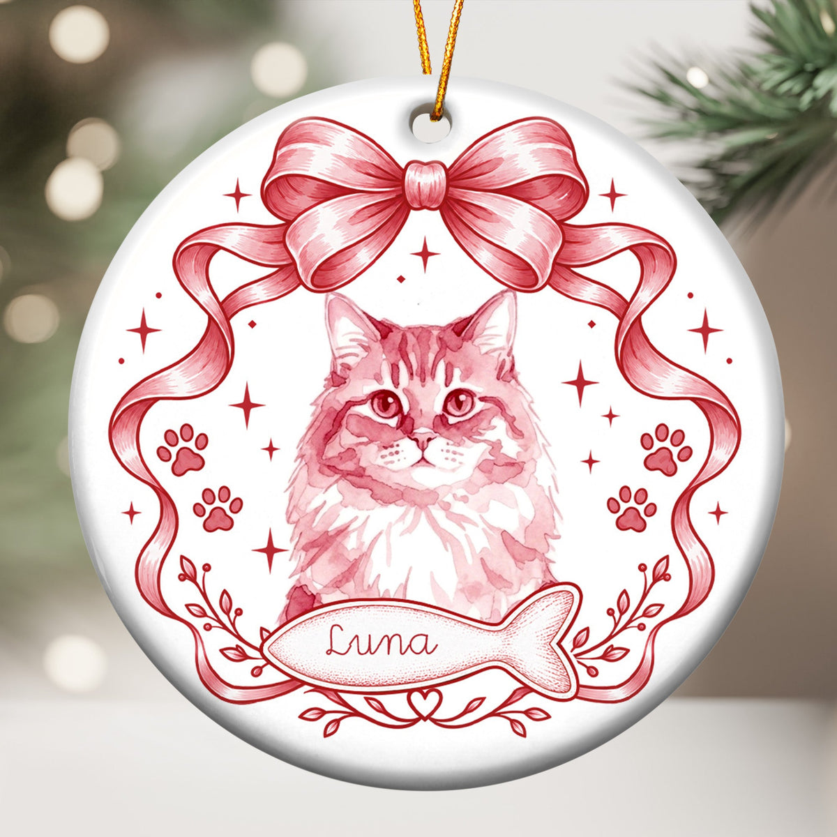 Pet Portrait Watercolor Preppy Coquette Aesthetic - Personalized Ornament
