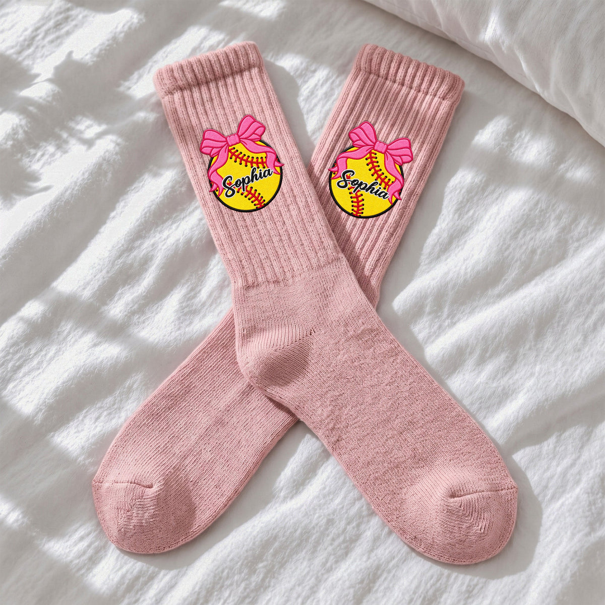 Coquette Bow Sport Custom Name Gift For Softball, Tennis, Volleyball, Basketball, Soccer, Hockey Lovers - Personalized Socks