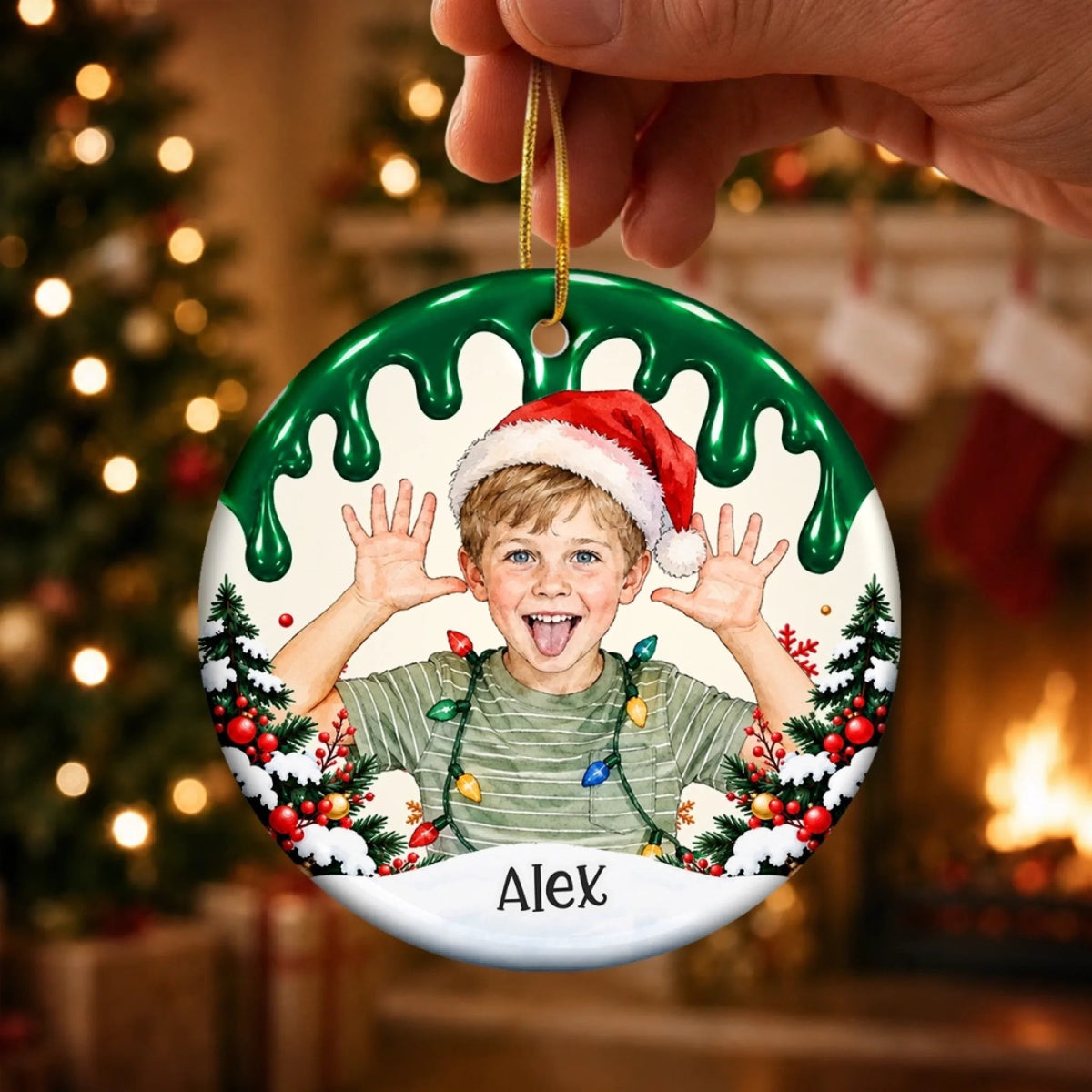 Custom Photo Christmas Gifts for Kids - Personalized Ceramic Ornament