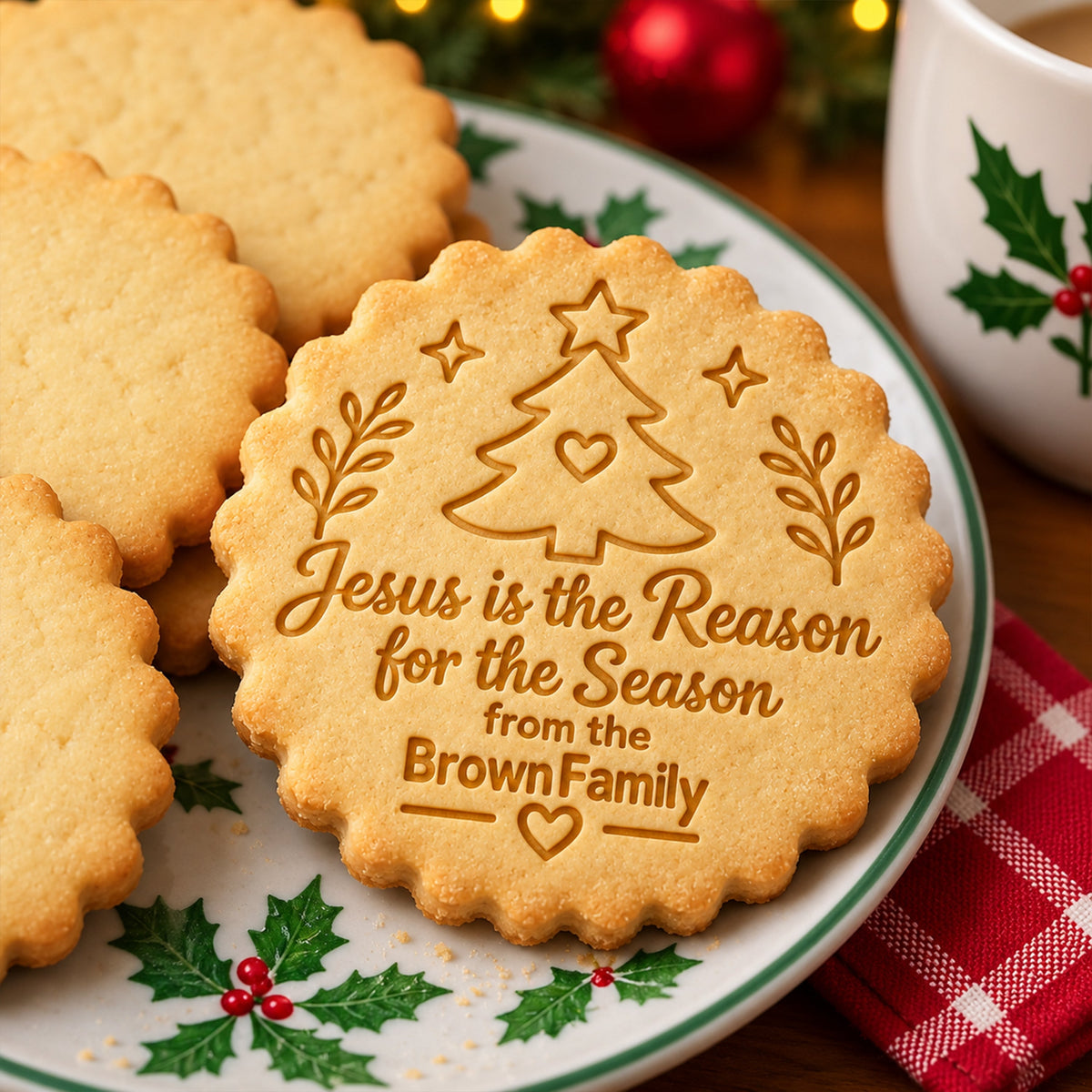 Custom Family Name Jesus Is the Reason For The Season Cookie Stamp, Personalized Holiday Baking Gift HO82 904128