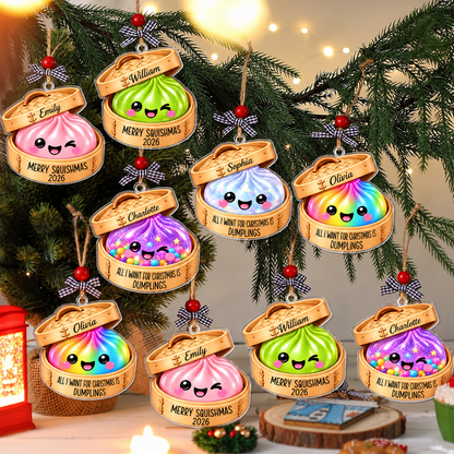 Custom Name Merry Squishmas Glitter Rainbow Dumpling Acrylic Ornament, Cute Christmas Keepsake TH10 171431