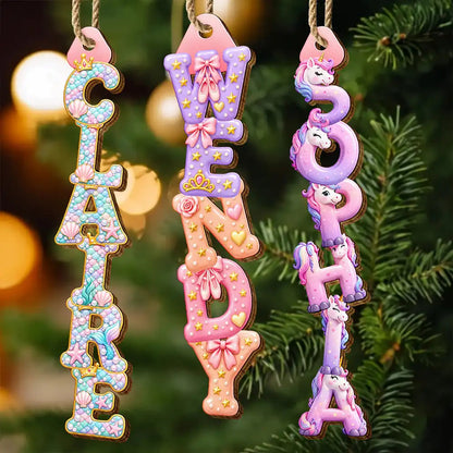 Kids Name Mermaid Unicorn Ballet Alphabet Gift For Kid Girl - Personalized Custom Shaped Wooden Ornament