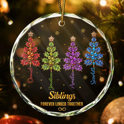 Gift For Siblings - Personalized Brothers & Sisters Forever Linked Together Crystal Holly Circle Glass Ornament