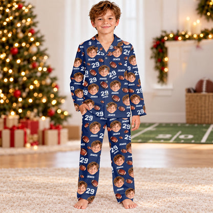 Custom Photo, Name And Number Football Kid Pajamas HA75 919396