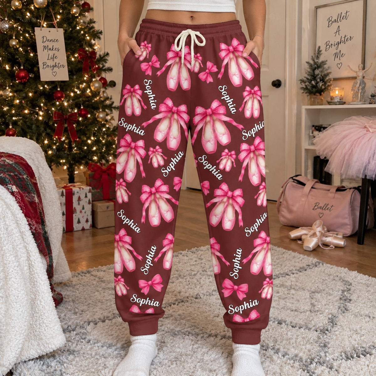 Coquette Bow Ballet Custom Name, Number Gift For Ballet Lover,Ballerina - Personalized Lounge Pants
