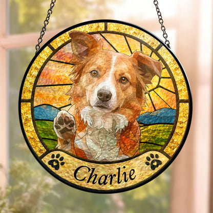 Personalized Pet Memorial Stained Glass Suncatcher – Custom Photo Window Hanging Keepsake Gift for Pet Lovers