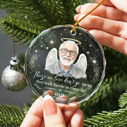 Sympathy Christmas Gift For Loss Of Dad - Personalized Custom Photo Watercolor Your Wings Were Ready Glass Ornament