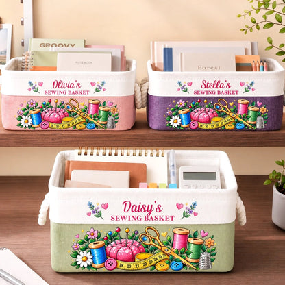 Custom Name Sewing Room Decor - Personalized Storage Basket - Sewing Space