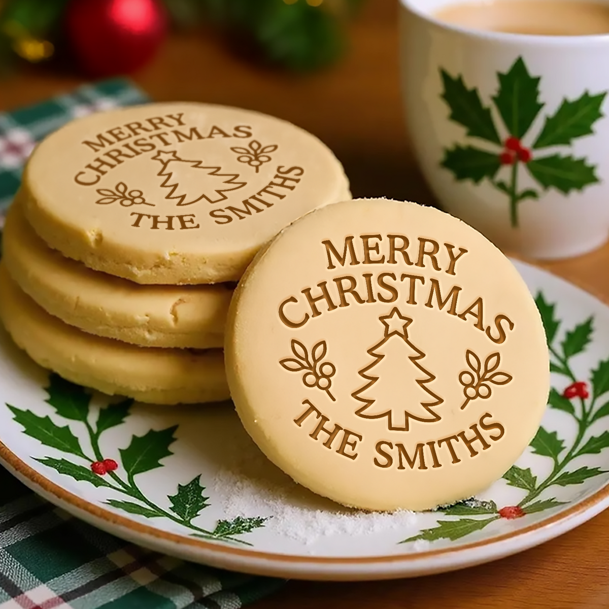 Custom Family Name Merry Christmas Cookie Stamp, Personalized Holiday Baking Gift TH10 171391