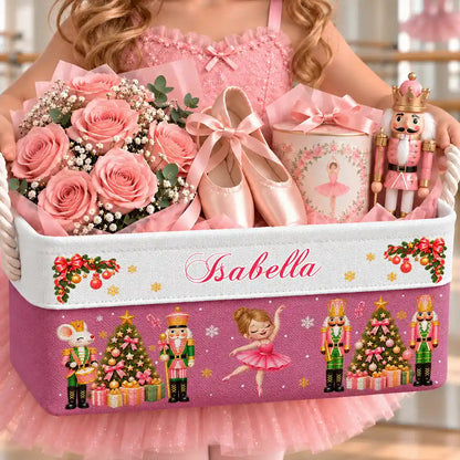 Christmas Gift For Kids Girls - Personalized Name Nutcracker Ballerina Christmas Storage Basket