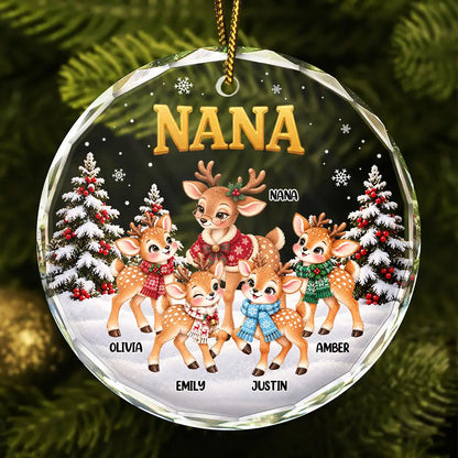 Christmas Gift For Grandma - Personalized Reindeer Grandkids Glass Ornament