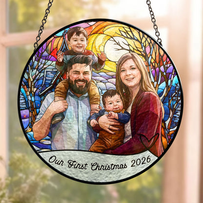 Personalized Photo Stained Glass Suncatcher – Custom Christmas Window Hanging, Unique Keepsake Gift for Couple, Family & Friends
