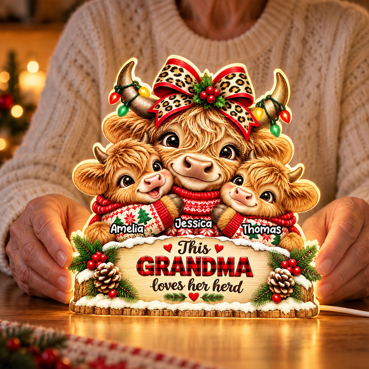 This Grandma Loves Her Herd - Personalized Light Box - Heartfelt Christmas Gift for Grandma