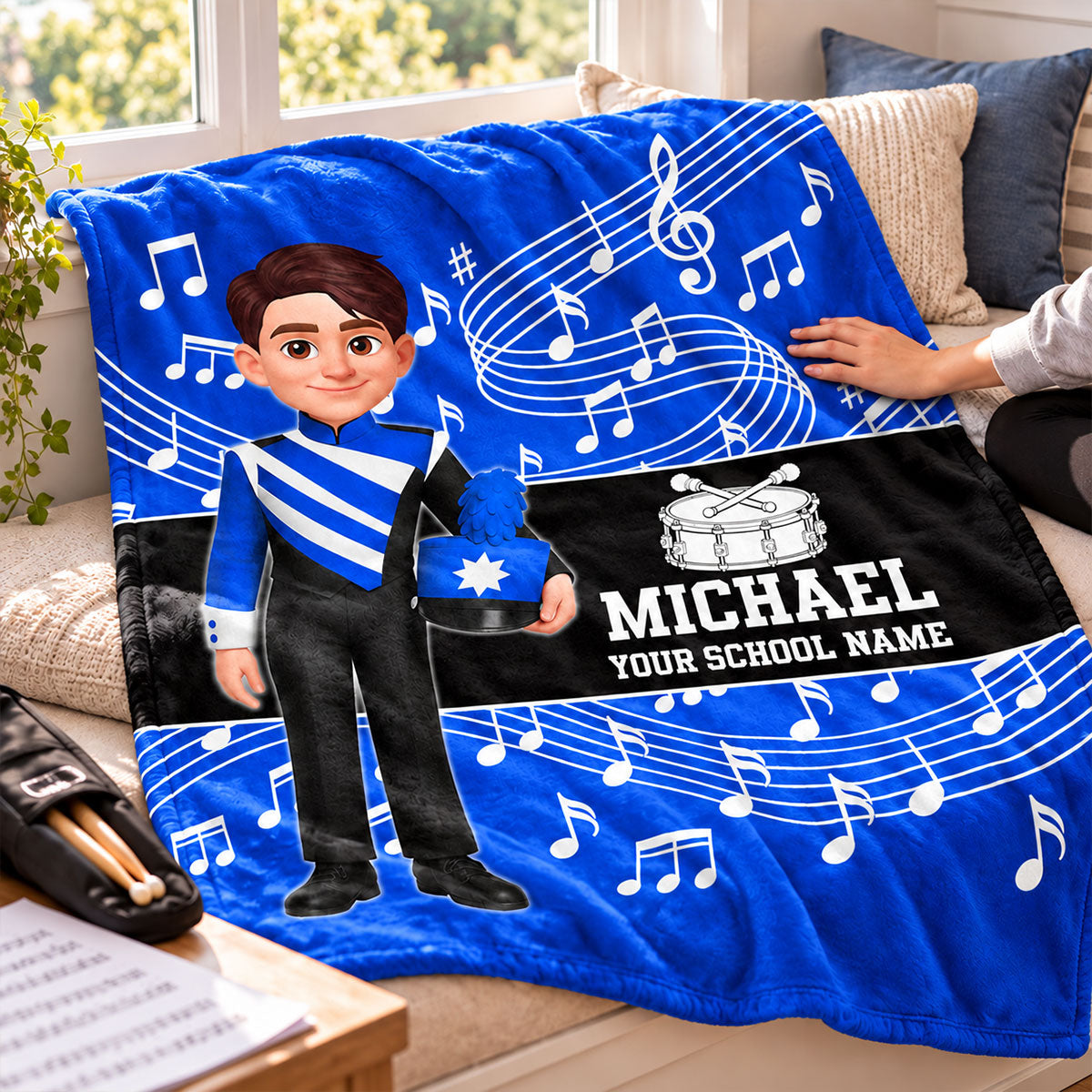Custom Music Marching Band, Orchestra, Personalized Name, Color, School, Instrument, Trumpet, Clarinet, Tuba, Violine - Personalized Fleece Blanket - Christmas Gift For Son, Grandson, Daughter, Granddaughter