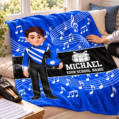 Custom Music Marching Band, Orchestra, Personalized Name, Color, School, Instrument, Trumpet, Clarinet, Tuba, Violine - Personalized Fleece Blanket - Christmas Gift For Son, Grandson, Daughter, Granddaughter