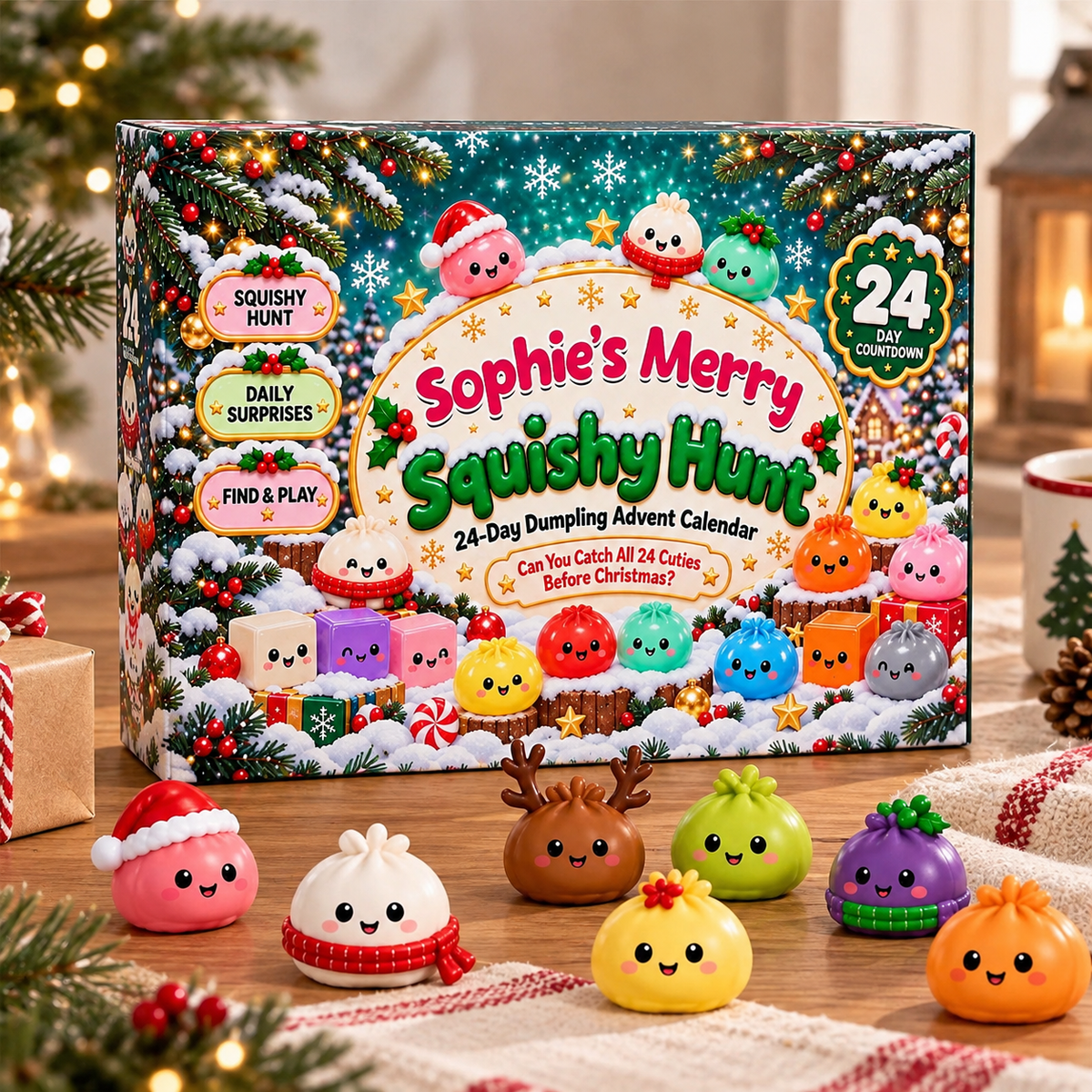 Custom Baby Name Merry Squishy Hunt Christmas Dumpling 24 Days Advent Calendar LM32 670279