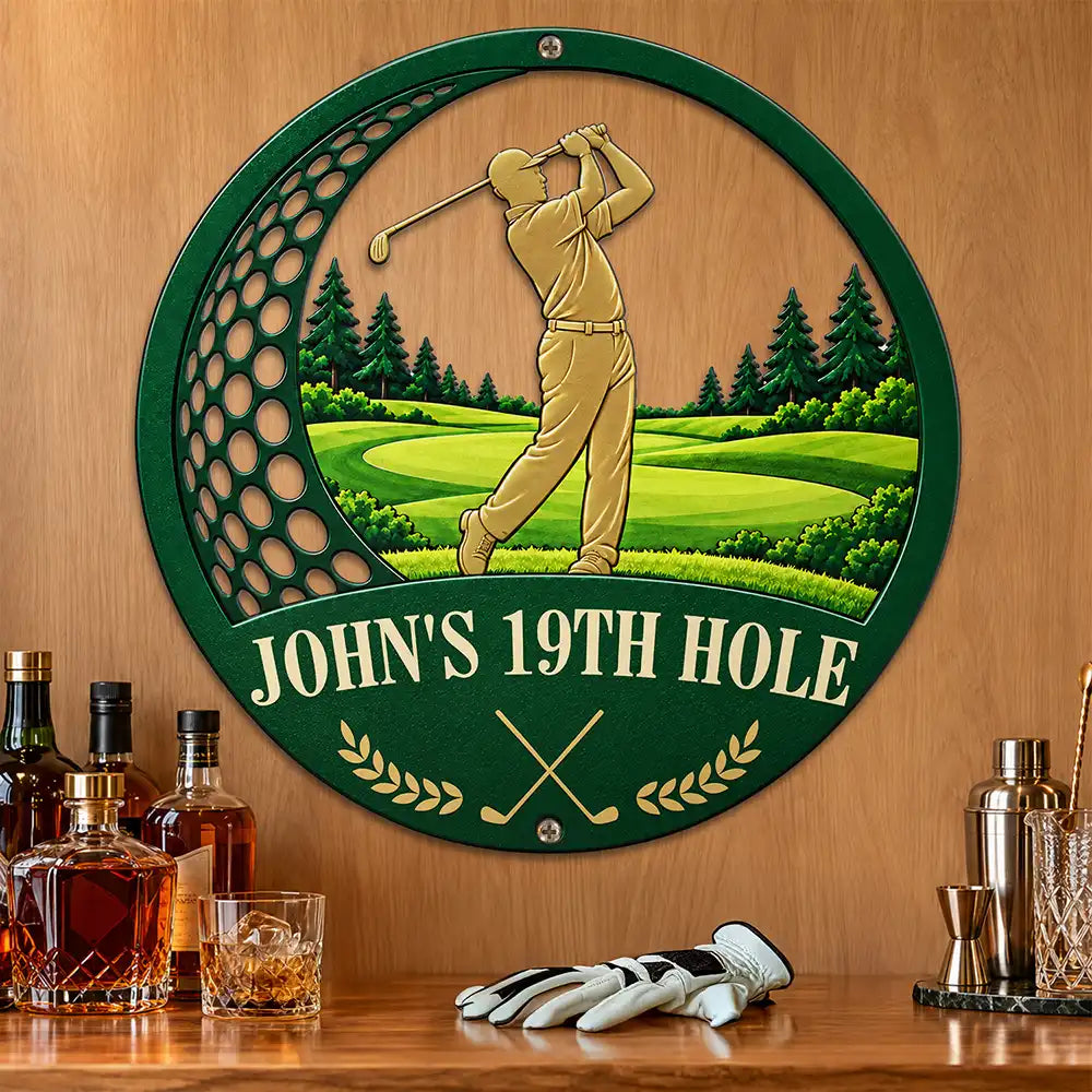 Decor Gift For Golfers - Personalized 19th Hole Metal Sign
