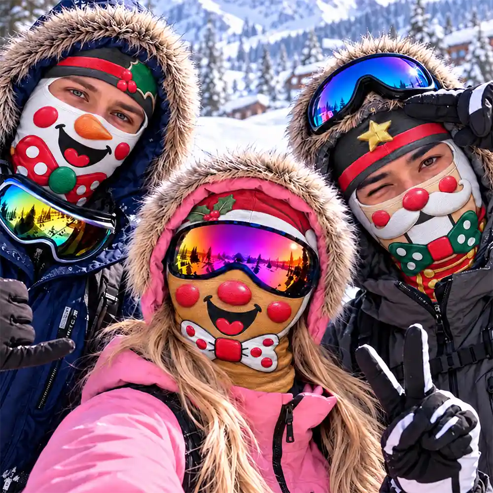 Winter Skiing Gag Gift For Friends, Family Matching Gear - Personalized 3D Realistic Christmas Funny Face Balaclava Face Mask