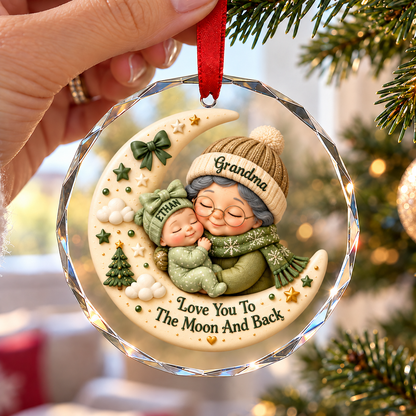 First Christmas as Grandma Love to the Moon and Back - Personalized Glass Ornament - Christmas Gift for Grandma