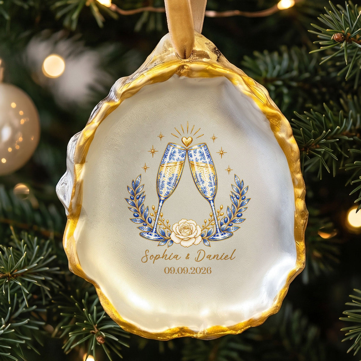 Custom Name & Date First Christmas Couple Wedding Christmas Gifts - Personalized Ornament