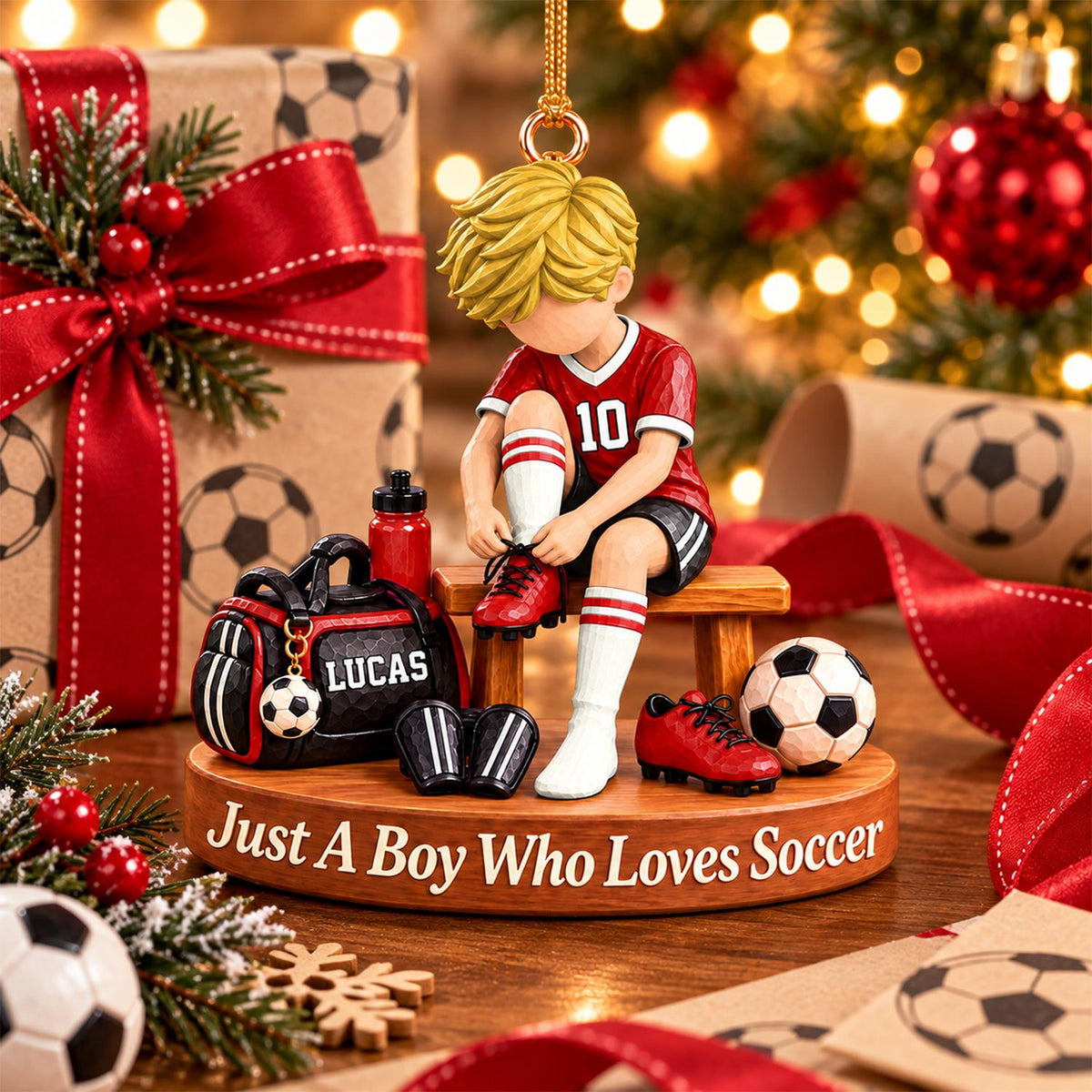 Personalized Soccer Player Ornament, Custom Name Soccer Player Gift