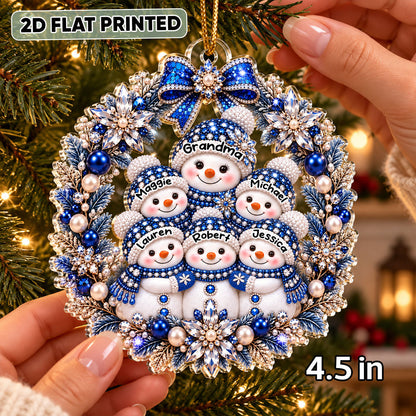 Grandma Grandkid Snowman Wreath - Personalized Acrylic Ornament - Christmas Gift for Grandma, Grandkids