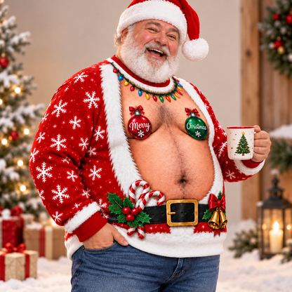 Funny Hairy Santa Belly Boobs Merry Christmas Ugly Sweater LM32 670087