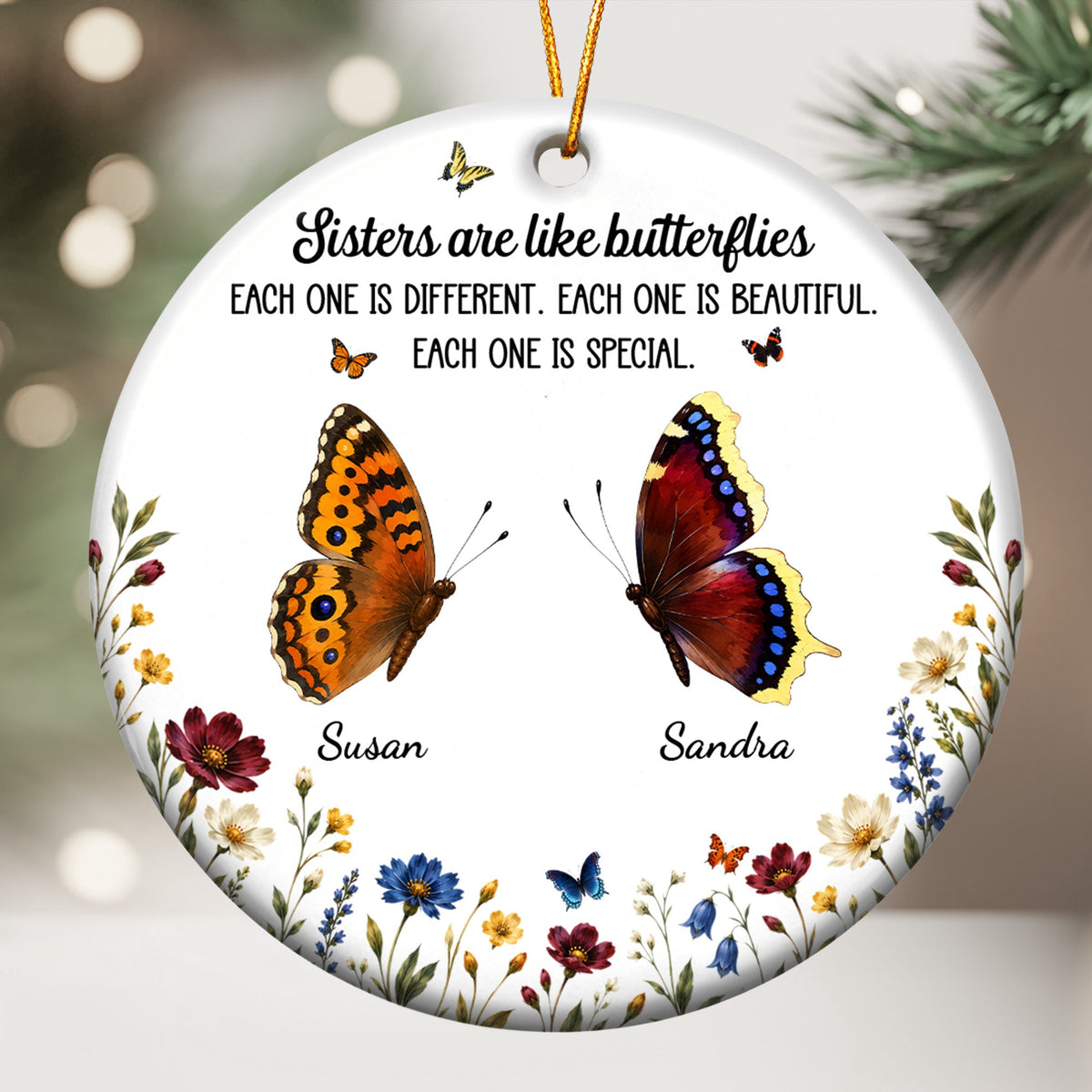 Custom Birth Month Butterflies Gift For Sister Friend Sibling - Personalized Ornament