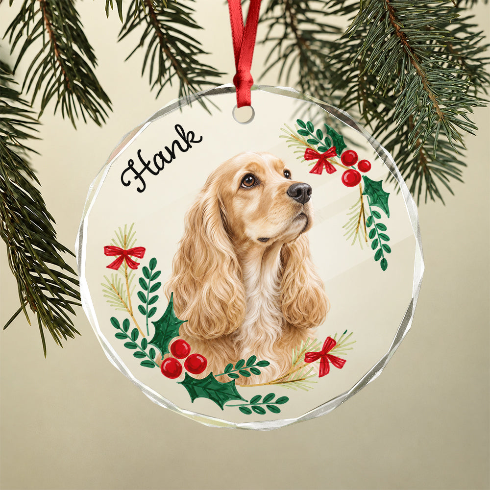 Custom Dog Photo And Name Flower Glass Ornament, Personalized Christmas Tree Decoration for Pet Lovers LM32 670361