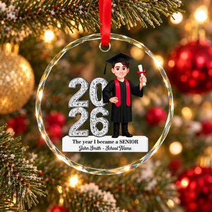The Year I Became A Senior - Personalized Glass Ornament - Christmas Gift For Seniors, Daughter, Son, Granddaughters, Grandsons
