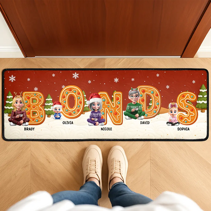 Christmas Sitting Family Gingerbread Letters - Personalized Runner Rug