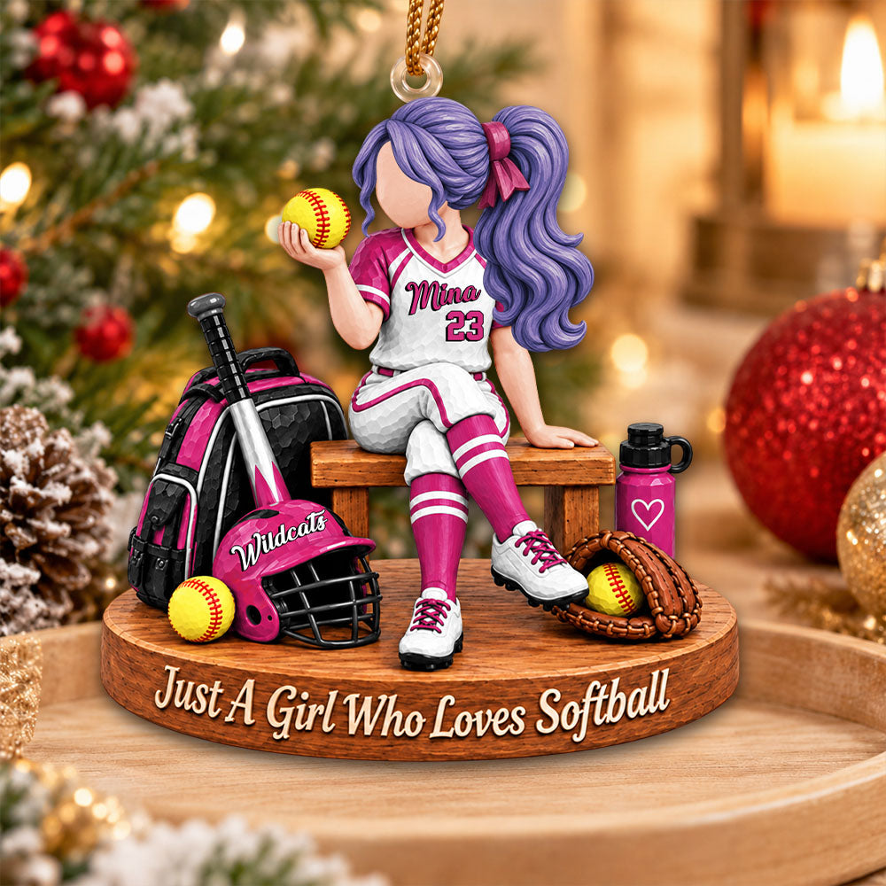 Just A Girl Who Loves Softball, Personalized Softball Ornament, Custom Player Name Gift, Gift For Softball Players Softball Lover MI209