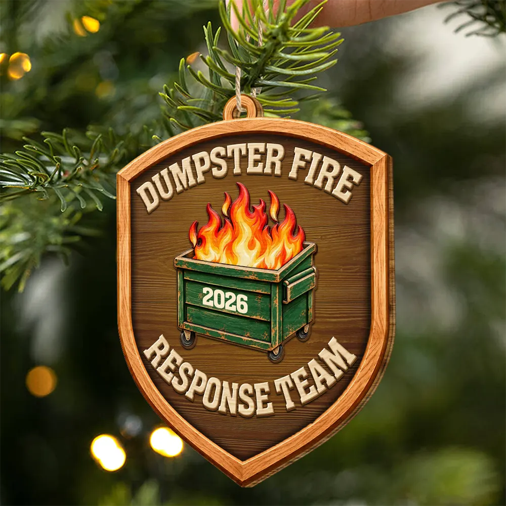 Funny Coworker Christmas Gift - Personalized Crossword Dumpster Fire Response Team Wooden Ornament Print 2 Sides