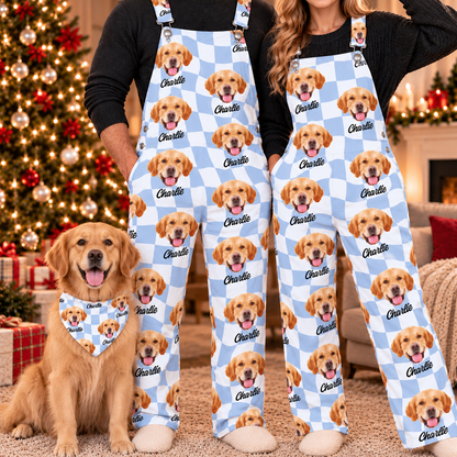 Custom Dog Cat Face Gingham Pattern Overall Jumpsuit For Dog Cat Lovers CH07 180812