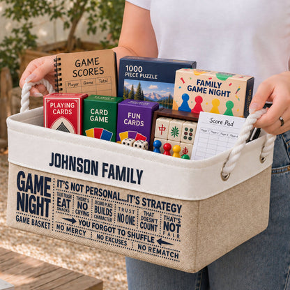 Game Night Scorebook Family Deck Games Basket - Personalized Storage Basket
