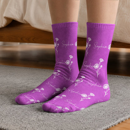 Custom Name & Birth Flower Gift For Girl, Kids - Personalized Socks